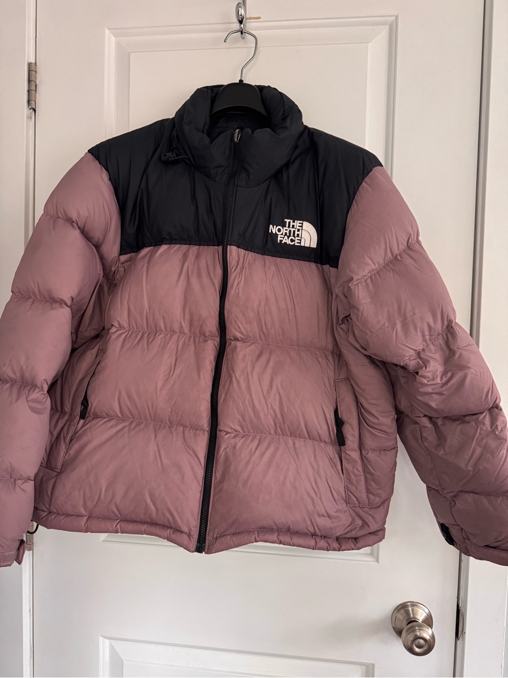 The North Face Women’s Two-Tone Puffer Jacket in Dusty Rose & Black